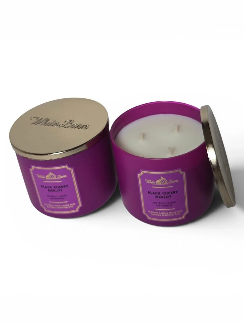 Bath & Body Works Black Cherry Merlot 3 Wick Candles Set of 2 White Barn Nwt